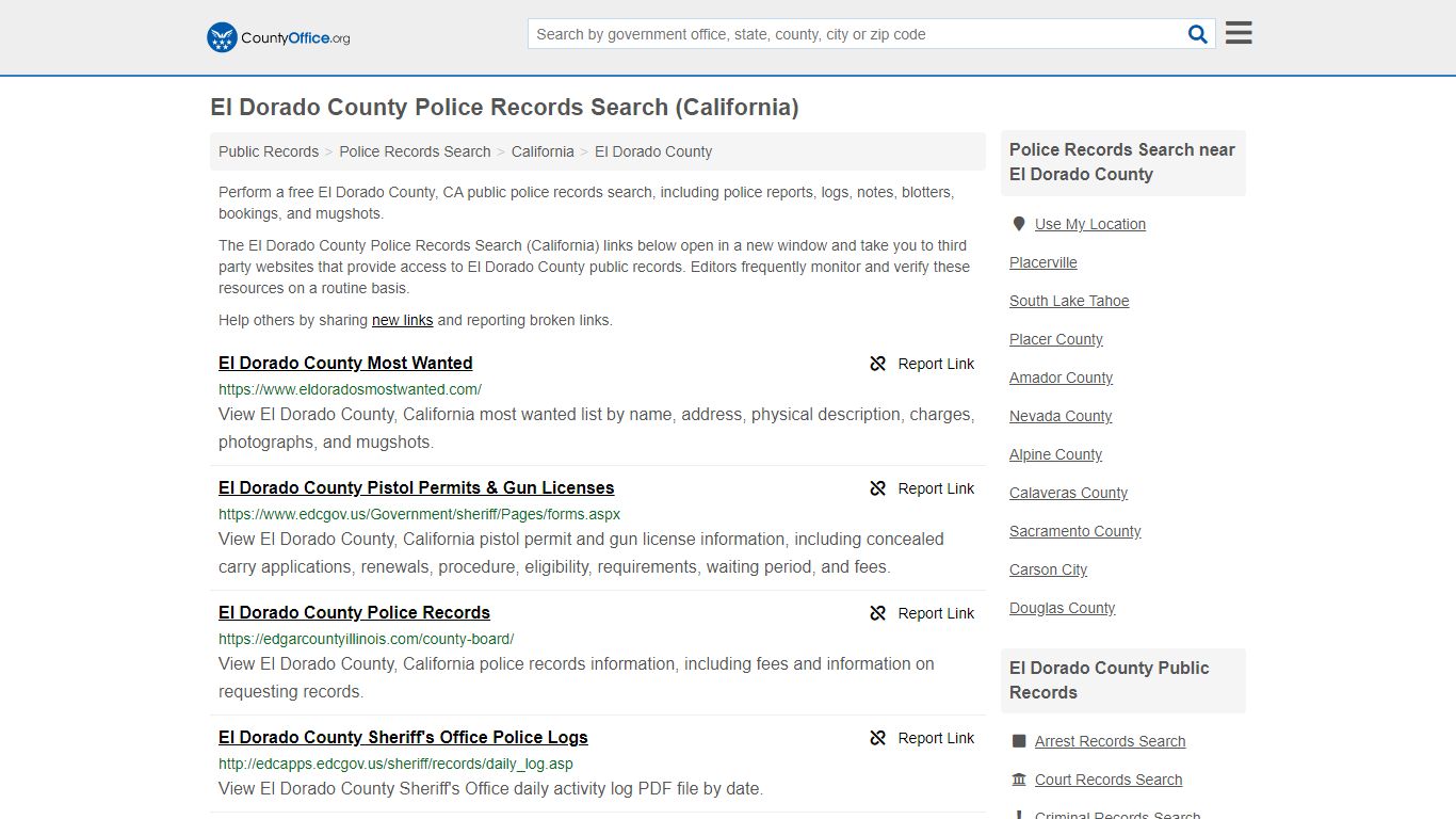 Police Records Search - El Dorado County, CA (Accidents ...